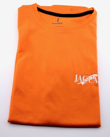 Orange T-skjorte m/rund hals og hvit brodert logo
